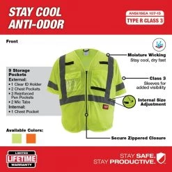 Milwaukee Small/Medium Yellow Class 3 Mesh High Visibility Safety Vest with 9-Pockets and Sleeves -Safety Equipment Sales milwaukee safety vests 48 73 5131 a0 1000