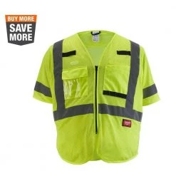 Milwaukee 4X-Large/5X-Large Yellow Class 3 Mesh High Visibility Safety Vest with 9-Pockets and Sleeves