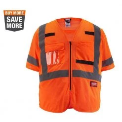 Milwaukee Large/X-Large Orange Class-3 Mesh High Visibility Safety Vest with 9-Pockets and Sleeves