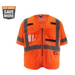 Milwaukee 2X-Large/3X-Large Orange Class 3 Mesh High Visibility Safety Vest with 9-Pockets and Sleeves
