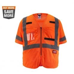 Milwaukee 4X-Large/5X-Large Orange Class-3 Mesh High Visibility Safety Vest with 9-Pockets and Sleeves