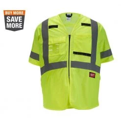 Milwaukee Small/Medium Yellow Class 3 High Visibility Safety Vest with 10-Pockets and Sleeves