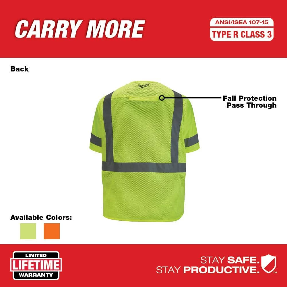 Milwaukee Small/Medium Yellow Class 3 High Visibility Safety Vest with 10-Pockets and Sleeves 4 Milwaukee Small/Medium Yellow Class 3 High Visibility Safety Vest with 10-Pockets and Sleeves - Image 4