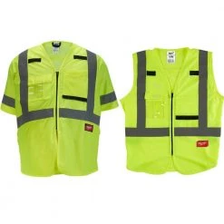 Milwaukee Large/X-Large Yellow Class 2 and Class 3 High Visibility Safety Vest with 10-Pockets with and without Sleeves (2-Pack)