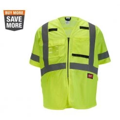 Milwaukee 4X-Large/5X-Large Yellow Class-3 High Visibility Safety Vest with 10-Pockets and Sleeves