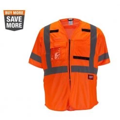 Milwaukee Small/Medium Orange Class 3 High Visibility Safety Vest with 10-Pockets and Sleeves