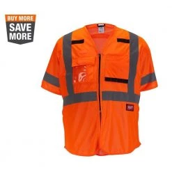Milwaukee Large/X-Large Orange Class 3 High Visibility Safety Vest with 10-Pockets and Sleeves