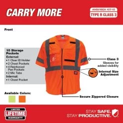 Milwaukee 2X-Large/3X-Large Orange Class 3 High Visibility Safety Vest with 10-Pockets and Sleeves -Safety Equipment Sales milwaukee safety vests 48 73 5147 40 1000