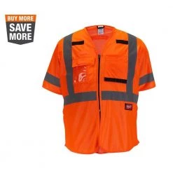 Milwaukee 2X-Large/3X-Large Orange Class 3 High Visibility Safety Vest with 10-Pockets and Sleeves