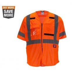 Milwaukee 4X-Large/5X-Large Orange Class-3 High Visibility Safety Vest with 10-Pockets and Sleeves