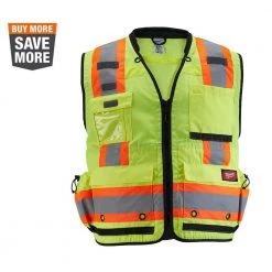 Milwaukee Small/Medium Yellow Class 2 Surveyor's High Visibility Safety Vest with 27-Pockets