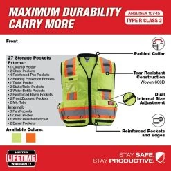 Milwaukee 2X-Large/3X-Large Yellow Class-2 Surveyor's High Visibility Safety Vest with 27-Pockets -Safety Equipment Sales milwaukee safety vests 48 73 5163 a0 1000