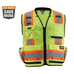 Milwaukee 4X-Large/5X-Large Yellow Class 2 Surveyor's High Visibility Safety Vest with 27-Pockets