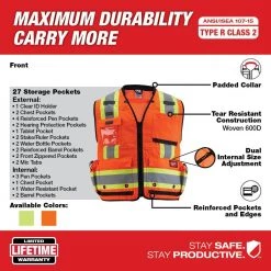 Milwaukee Small/Medium Orange Class-2 Surveyor's High Visibility Safety Vest with 27-Pockets -Safety Equipment Sales milwaukee safety vests 48 73 5165 a0 1000