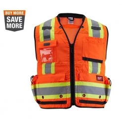 Milwaukee Large/X-Large Orange Class 2 Surveyor's High Visibility Safety Vest with 27-Pockets