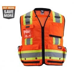 Milwaukee 4X-Large/5X-Large Orange Class-2 Surveyor's High Visibility Safety Vest with 27-Pockets