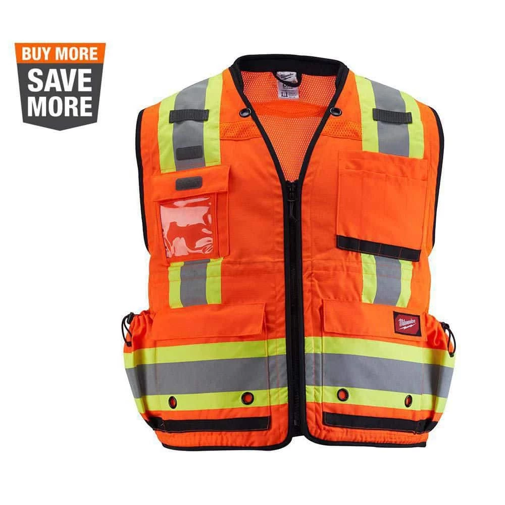 Milwaukee 4X-Large/5X-Large Orange Class-2 Surveyor's High Visibility Safety Vest with 27-Pockets 1 Milwaukee 4X-Large/5X-Large Orange Class-2 Surveyor's High Visibility Safety Vest with 27-Pockets