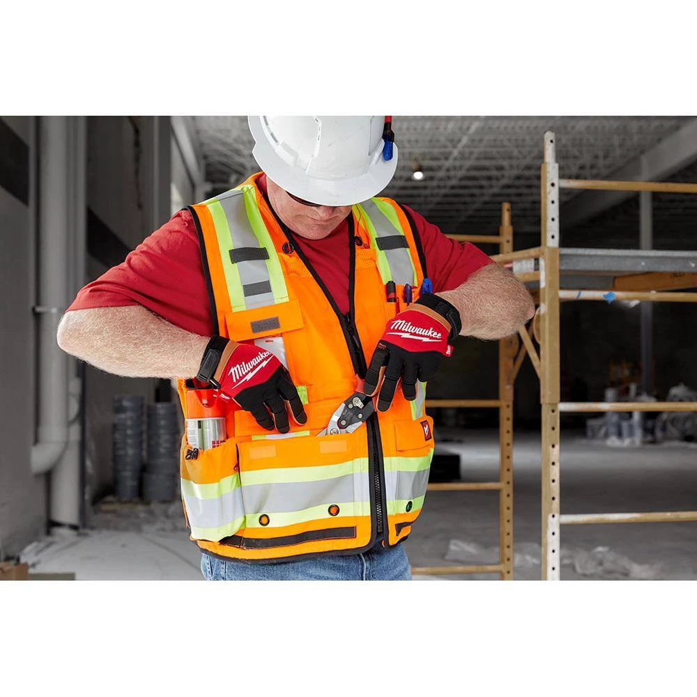 Milwaukee 4X-Large/5X-Large Orange Class-2 Surveyor's High Visibility Safety Vest with 27-Pockets 8 Milwaukee 4X-Large/5X-Large Orange Class-2 Surveyor's High Visibility Safety Vest with 27-Pockets - Image 8