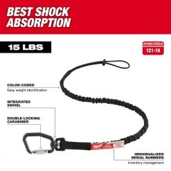 Milwaukee 15 lbs. Locking Tool Lanyard -Safety Equipment Sales milwaukee tool lanyards 48 22 8815 40 1000