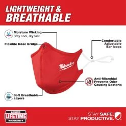 Milwaukee Red 2-Layer Reusable Face Mask -Safety Equipment Sales red milwaukee face masks 48 73 4227 40 1000