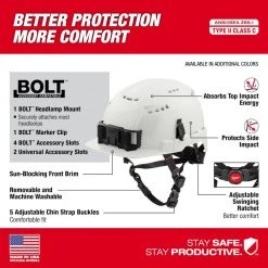 Milwaukee BOLT Red Type 2 Class C Front Brim Vented Safety Helmet -Safety Equipment Sales red milwaukee hard hats 48 73 1328 40 1000