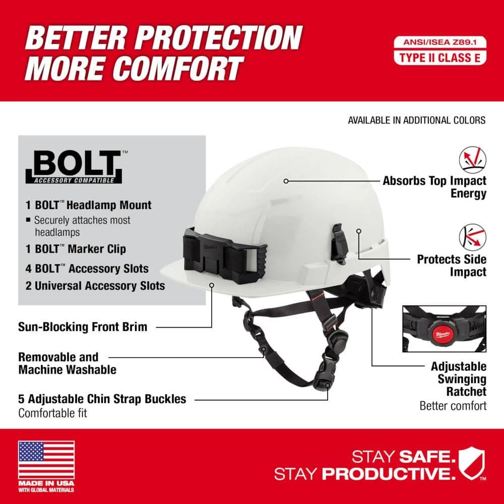 Milwaukee BOLT Red Type 2 Class E Front Brim Non-Vented Safety Helmet 3 Milwaukee BOLT Red Type 2 Class E Front Brim Non-Vented Safety Helmet - Image 3