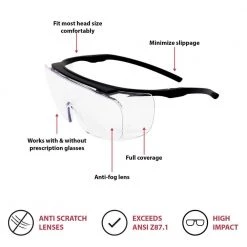 Safe Handler Duarte Premium Over Glasses 3 PAIRS, ANSI Z87.1, Resistant Polycarbonate Lens, UV400, Anti-Fog and Anti-Scratch -Safety Equipment Sales safe handler safety glasses sg duarte m 1f 1000