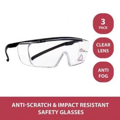 Safe Handler Duarte Premium Over Glasses 3 PAIRS, ANSI Z87.1, Resistant Polycarbonate Lens, UV400, Anti-Fog and Anti-Scratch