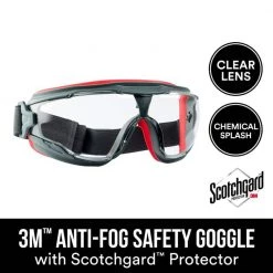 Scotchgard Protector Gray/Red Anti-Fog Goggles with Clear Lens