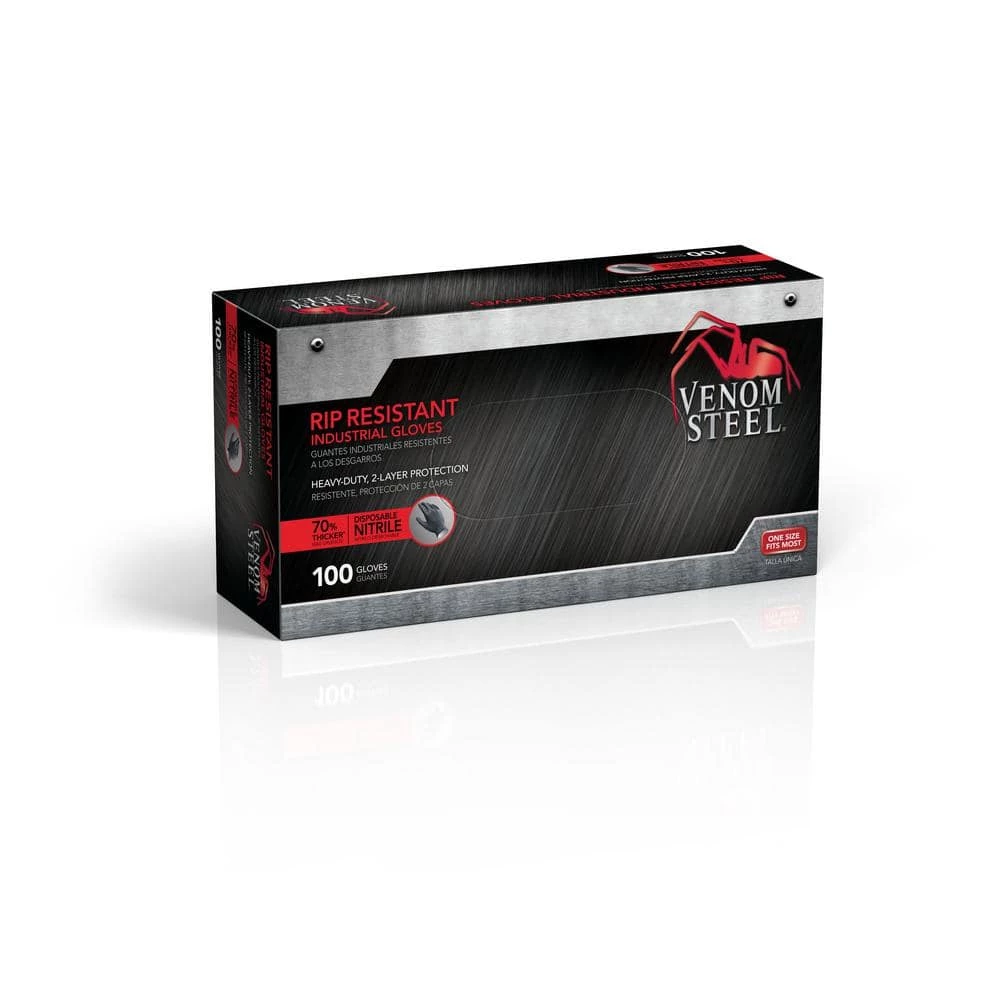 Venom Steel Heavy Duty Black Nitrile Gloves, One Size Fits Most (100 per Box) 1 Venom Steel Heavy Duty Black Nitrile Gloves, One Size Fits Most (100 per Box)