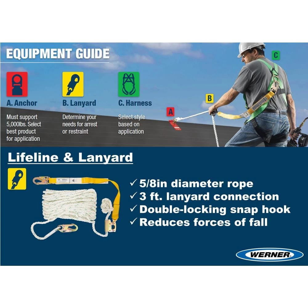 WERNER 50 ft. Fall Protection Rope Lifeline with Lanyard 2 WERNER 50 ft. Fall Protection Rope Lifeline with Lanyard - Image 2