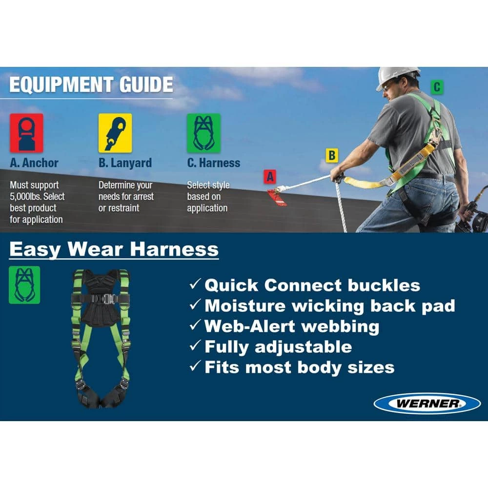 WERNER Easy Wear Adjustable Fall Protection Safety Harness (D-Ring) 2 WERNER Easy Wear Adjustable Fall Protection Safety Harness (D-Ring) - Image 2
