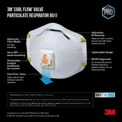 3M 8511 N95 Drywall Particulate Disposable Respirator with Cool Flow Valve (10-Pack) -Safety Equipment Sales white 3m face masks 8511db1 a 40 1000