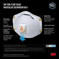 3M 8511 N95 Sanding and Fiberglass Disposable Respirator with Cool Flow Valve (5-Pack) 14 3M 8511 N95 Sanding and Fiberglass Disposable Respirator with Cool Flow Valve (5-Pack) -Safety Equipment Sales white 3m face masks 8511h5 dc ps 40 1000 1