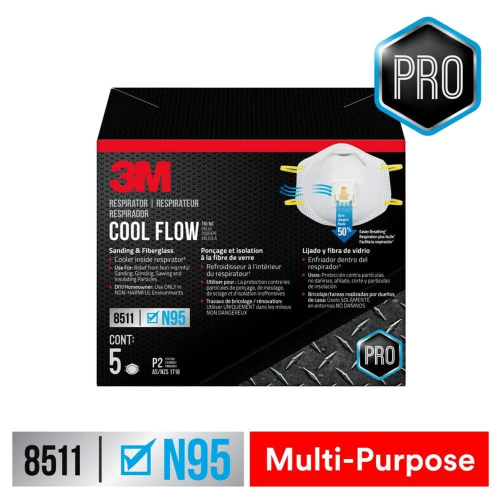 3M 8511 N95 Sanding and Fiberglass Disposable Respirator with Cool Flow Valve (5-Pack) 2 3M 8511 N95 Sanding and Fiberglass Disposable Respirator with Cool Flow Valve (5-Pack) - Image 2