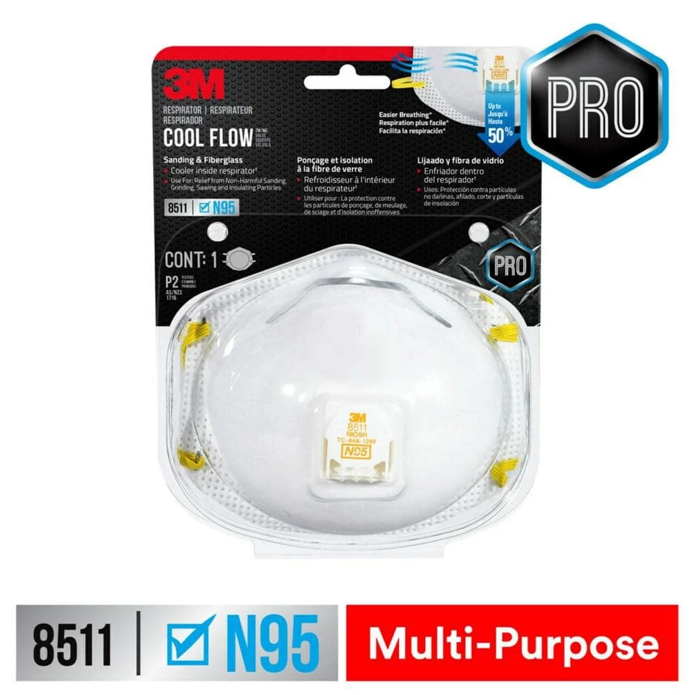 3M 8511 N95 Sanding and Fiberglass Disposable Respirator with Cool Flow Valve (1-Pack) 2 3M 8511 N95 Sanding and Fiberglass Disposable Respirator with Cool Flow Valve (1-Pack) - Image 2