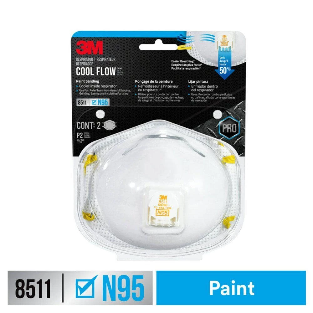 3M 8511 N95 Paint Disposable Respirator with Cool Flow Valve (2-Pack) 3 3M 8511 N95 Paint Disposable Respirator with Cool Flow Valve (2-Pack) - Image 3