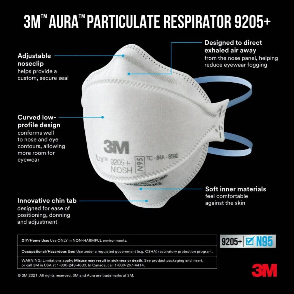 3M 9205 N95 Aura Particulate Disposable Respirator Foldable (10-Pack)(Case of 8) 3 3M 9205 N95 Aura Particulate Disposable Respirator Foldable (10-Pack)(Case of 8) - Image 3