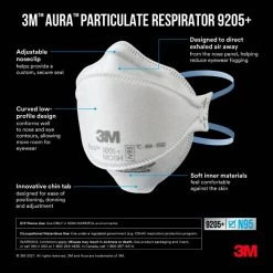 3M 9205 N95 Aura Particulate Disposable Respirator Foldable (3-Pack)(Case of 8) -Safety Equipment Sales white 3m face masks 9205p 3 dc 40 1000 2