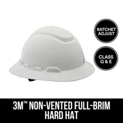3M White Full-Brim Non-Vented Hard Hat with Ratchet Adjustment