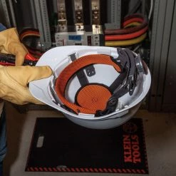 Klein Tools Hard Hat, Non-Vented, Cap Style with Headlamp -Safety Equipment Sales white klein tools hard hats 60107 4f 1000