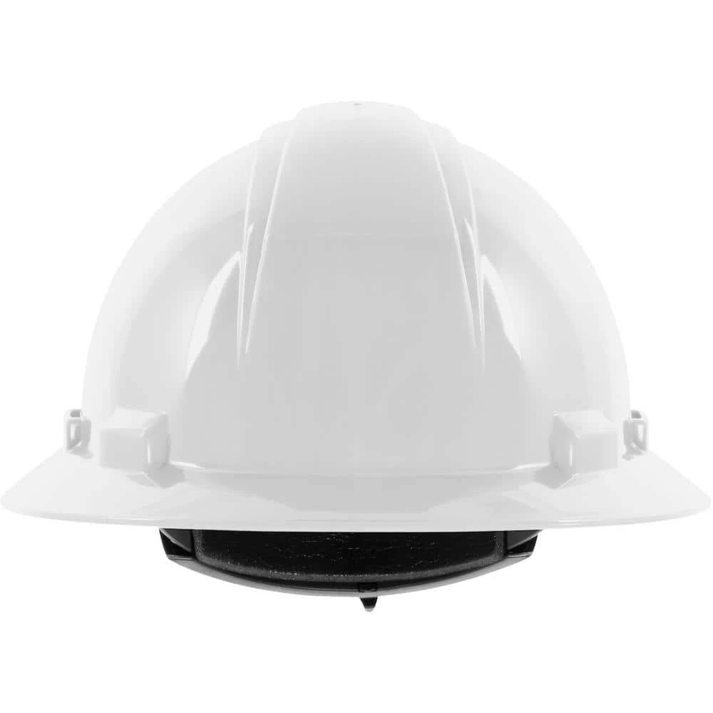 MAXIMUM SAFETY White 4 Point Ratchet Suspension Full Brim Hard Hat 1 MAXIMUM SAFETY White 4 Point Ratchet Suspension Full Brim Hard Hat