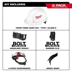 Milwaukee BOLT White Type 1 Class E Front Brim Hard Hat (6-Pack) -Safety Equipment Sales white milwaukee hard hats 48 73 1020x6 40 1000