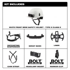 Milwaukee BOLT White Type 2 Class E Front Brim Non-Vented Safety Helmet 17 Milwaukee BOLT White Type 2 Class E Front Brim Non-Vented Safety Helmet -Safety Equipment Sales white milwaukee hard hats 48 73 1321 1d 1000