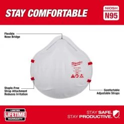 Milwaukee N95 Multi-Purpose Unvalved Respirator (3-Pack) -Safety Equipment Sales white red milwaukee face masks 48 73 4032 40 1000