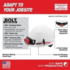 Milwaukee BOLT Yellow Type 1 Class E Front Brim Non-Vented Hard Hat with 4 Point Ratcheting Suspension -Safety Equipment Sales yellow milwaukee hard hats 48 73 1102 40 1000