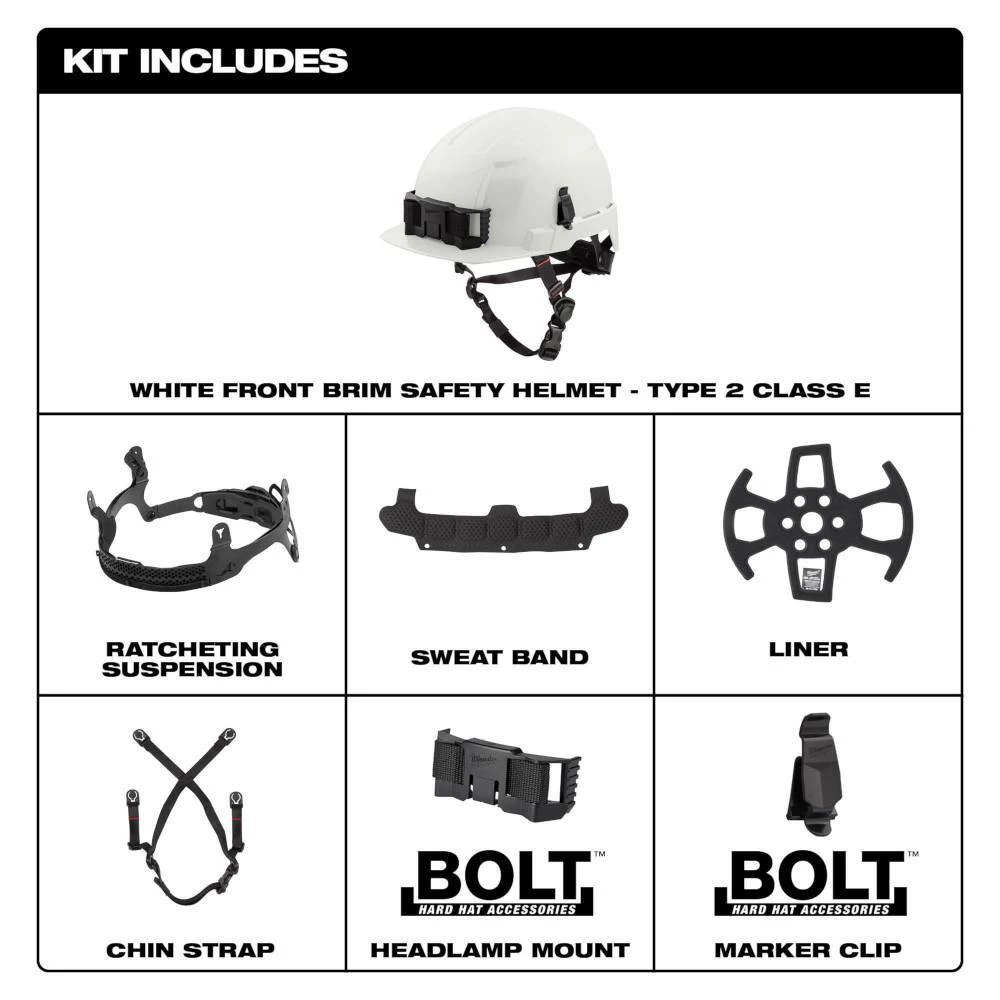 Milwaukee BOLT Yellow Type 2 Class E Front Brim Non-Vented Safety Helmet 5 Milwaukee BOLT Yellow Type 2 Class E Front Brim Non-Vented Safety Helmet - Image 5